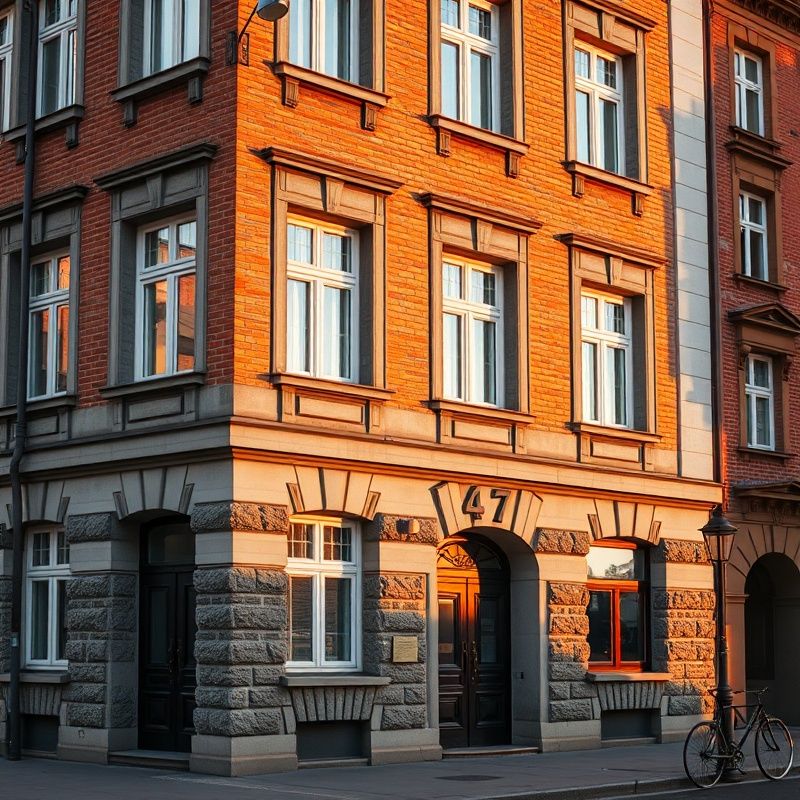 Elewacja szczecińskiej kamienicy w złocistym świetle