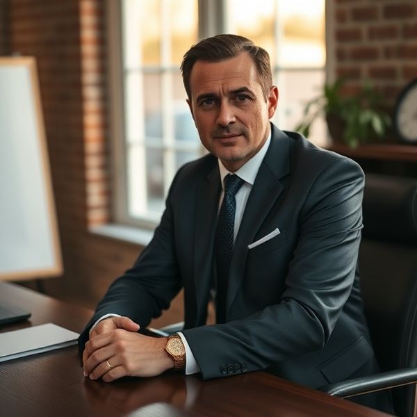 Doradca finansowy Studio Gdańsk przy biurku z ciemnego orzecha