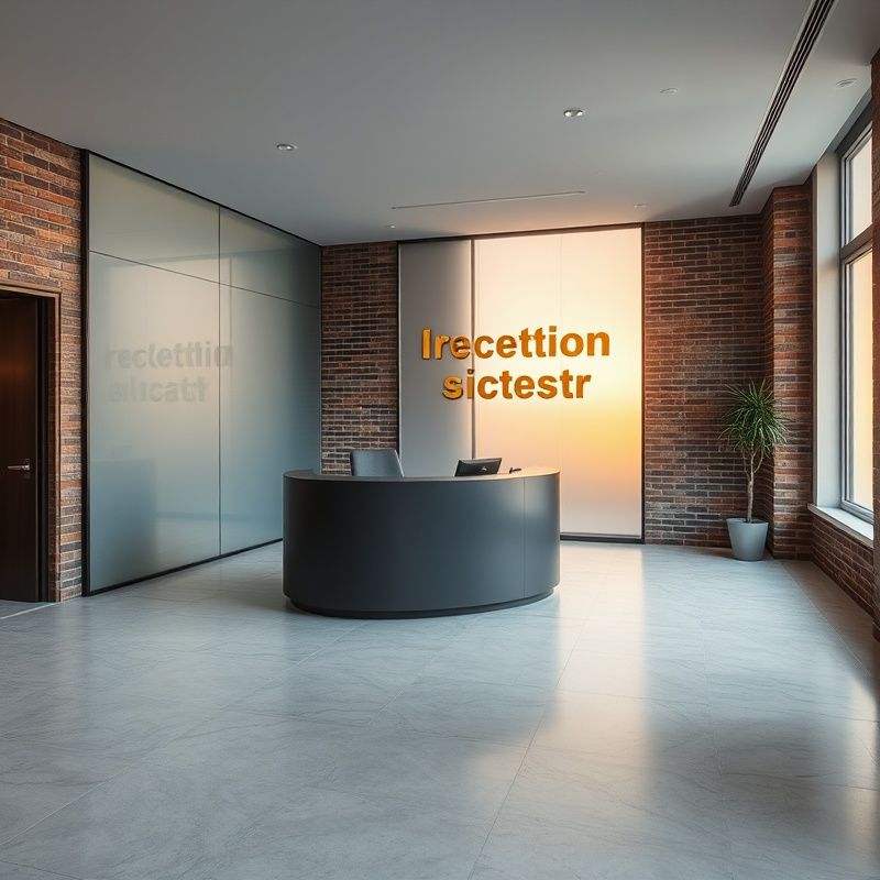 Minimalistyczna recepcja Studio Gdańsk w tonacji grafitowej ze złotym napisem